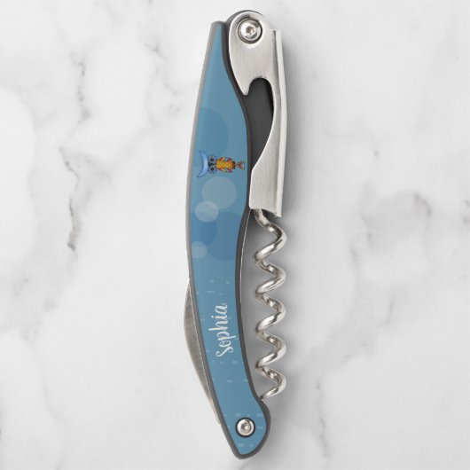 Whimsisches Gelbröllenblauer Kopf Augen Blaue Krei Kellnermesser (Rückseite)