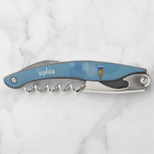 Whimsisches Gelbröllenblauer Kopf Augen Blaue Krei Kellnermesser (Rückseite)