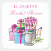 Whimsisches Geschenk Champagner Rose Brautparty Quadratischer Aufkleber (Vorderseite)