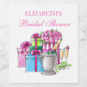 Whimsisches Geschenk Champagner Rose Brautparty Weinetikett (Einzelnes Label)