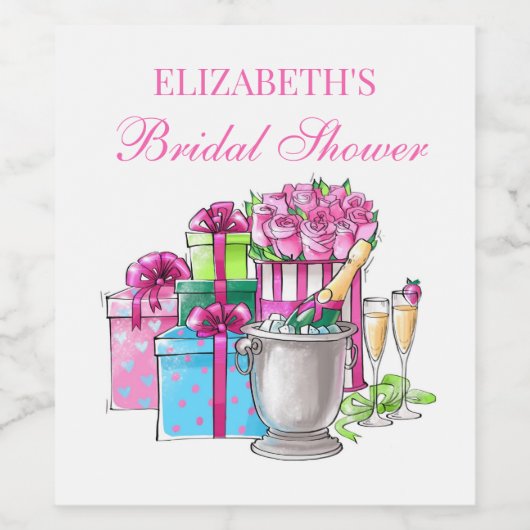 Whimsisches Geschenk Champagner Rose Brautparty Weinetikett (Einzelnes Label)