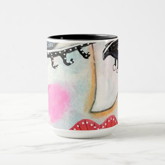 Whimsisches Gesicht Schwarz-weiß Neon Pink Rot Art Tasse (Zentrum)
