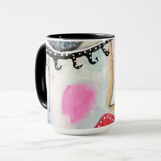Whimsisches Gesicht Schwarz-weiß Neon Pink Rot Art Tasse (Vorderseite Links)