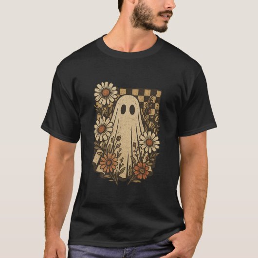 Whimsisches Gespenst mit Blumenrahmen T-Shirt (Vorderseite)