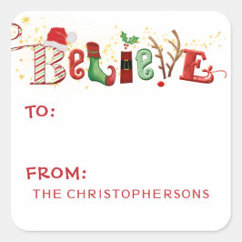 Whimsisches GLAUBEN Niedliche Santa Typografie Quadratischer Aufkleber
