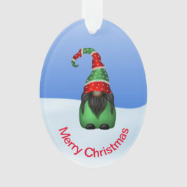 Whimsisches Gnome an einem schneebedeckten Weihnac Ornament