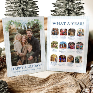 Whimsisches Grandmillenial-Blaues-Schleifen-Famili Feiertagskarte