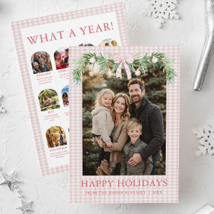 Whimsisches Grandmillenial-Rosaband-Familienfoto Feiertagskarte