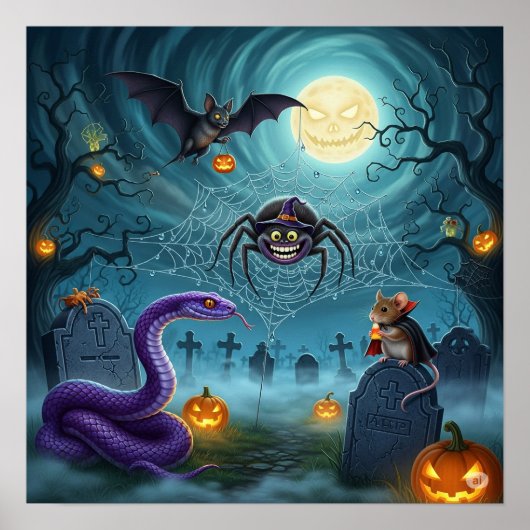 Whimsisches Graveyard Halloween Poster (Vorne)