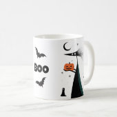 Whimsisches Halloween 'BOO' mit Spooky-Charakter Kaffeetasse (VorderseiteRechts)