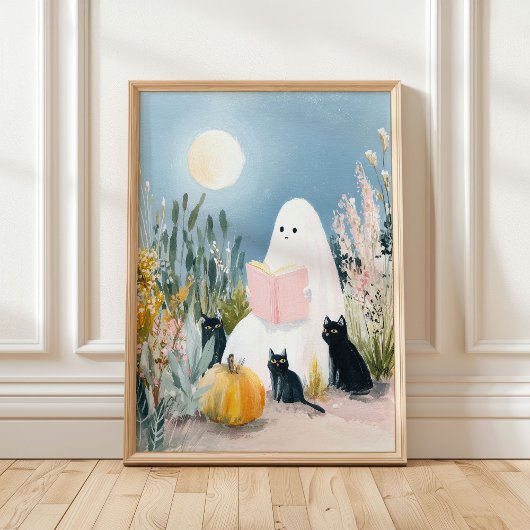 Whimsisches Halloween-Buch Lover Ghost Black Cats Poster