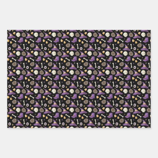 Whimsisches Halloween-Geschenkpapier 3 Pack Geschenkpapier Set (Vorderseite 2)