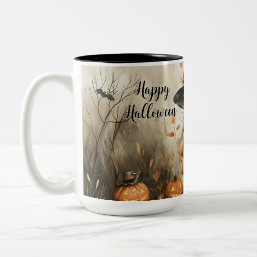 Whimsisches Halloween Hexe & Kürbiskur Personalisi Zweifarbige Tasse (Links)