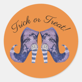 Whimsisches Halloween-Hexenstiefel Runder Aufkleber
