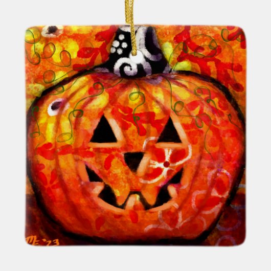 Whimsisches Halloween-Jack-O-Lantern Abstrakt Keramikornament (Vorderseite)