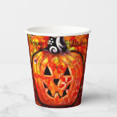 Whimsisches Halloween-Jack-O-Lantern Abstrakt-Oran Pappbecher (Vorderseite)