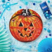 Whimsisches Halloween-Jack-O-Lantern Abstrakt-Oran Pappteller (Party)