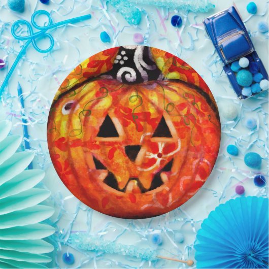 Whimsisches Halloween-Jack-O-Lantern Abstrakt-Oran Pappteller (Party)