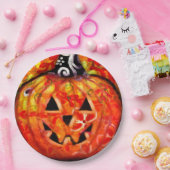 Whimsisches Halloween-Jack-O-Lantern Abstrakt-Oran Pappteller (Party)
