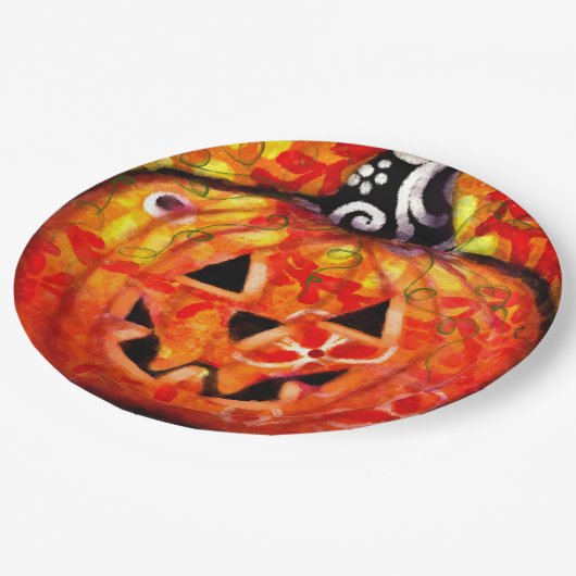Whimsisches Halloween-Jack-O-Lantern Abstrakt-Oran Pappteller (Schrägansicht)