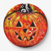 Whimsisches Halloween-Jack-O-Lantern Abstrakt-Oran Pappteller (Vorderseite)