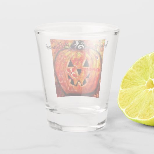 Whimsisches Halloween-Jack-O-Lantern Abstrakt-Oran Schnapsglas (Rückseite)