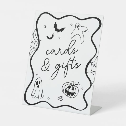Whimsisches Halloween-Kinderduschkarten & Geschenk Sockelschild (Vorderseite)