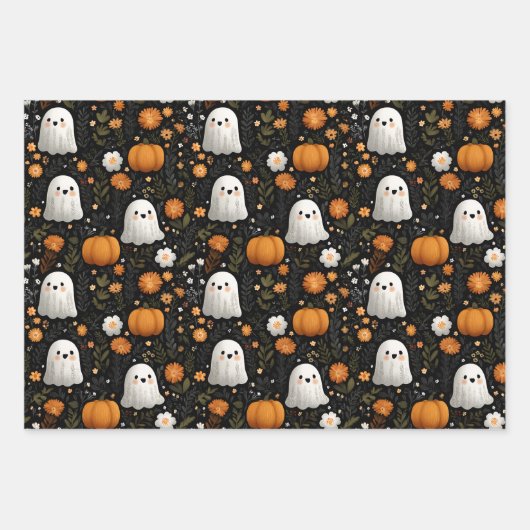 Whimsisches Halloween-Niedliches Ghosts & Pumpkins Geschenkpapier Set (Vorderseite 3)