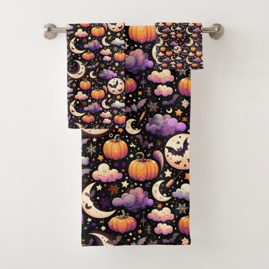 Whimsisches Halloween Night Sky Muster Badhandtuch Set (Insitu)