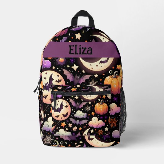 Whimsisches Halloween Night Sky Muster Bedruckter Rucksack (Vorderseite)
