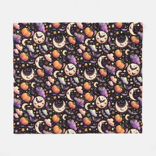 Whimsisches Halloween Night Sky Muster Fleecedecke (Vorderseite (Horizontal))