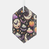 Whimsisches Halloween Night Sky Muster Ornament Aus Glas (Vorderseite Links)