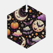Whimsisches Halloween Night Sky Muster Ornament Aus Glas (Rückseite)