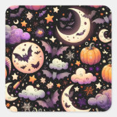 Whimsisches Halloween Night Sky Muster Quadratischer Aufkleber (Vorderseite)
