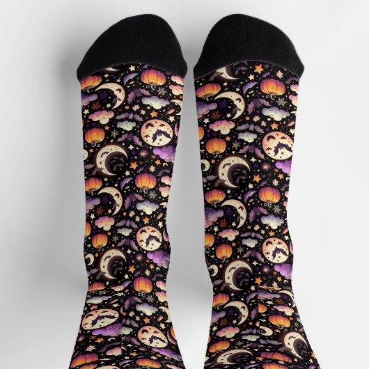 Whimsisches Halloween Night Sky Muster Socken (Oben)