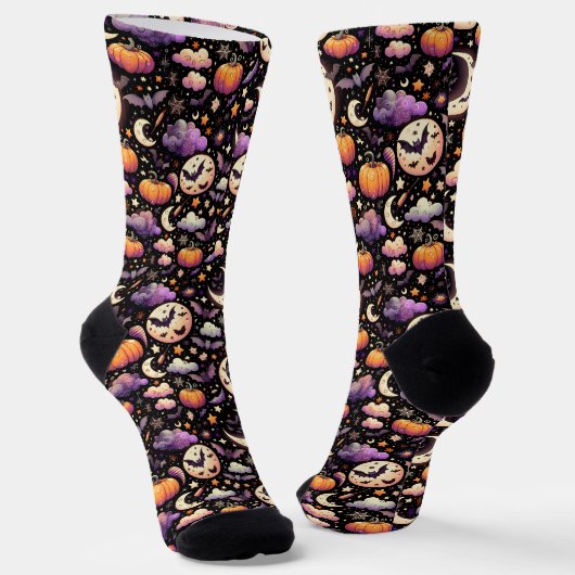 Whimsisches Halloween Night Sky Muster Socken (Gewinkelt)