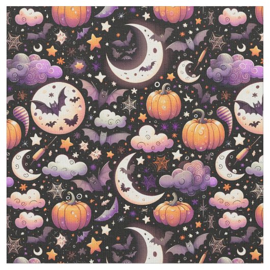 Whimsisches Halloween Night Sky Muster Stoff (Nahaufnahme)