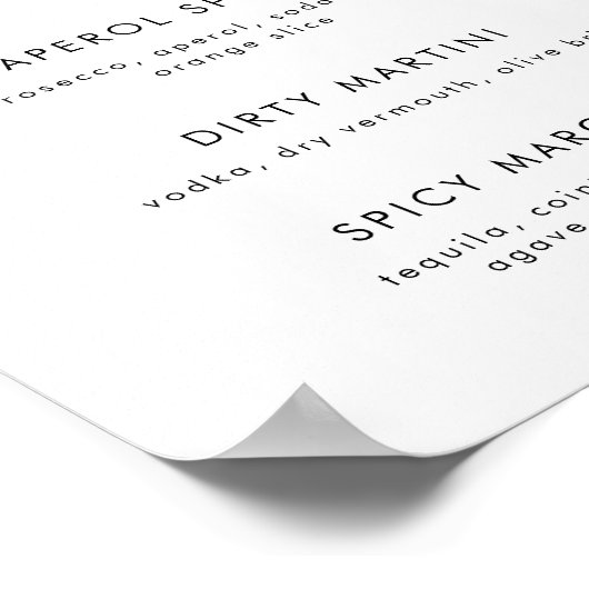 Whimsisches handgeschriebenes Cocktailmenü Poster (Ecke)