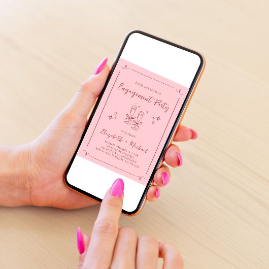 Whimsisches Handgezeichnetes rosa rotes Engagement Einladung