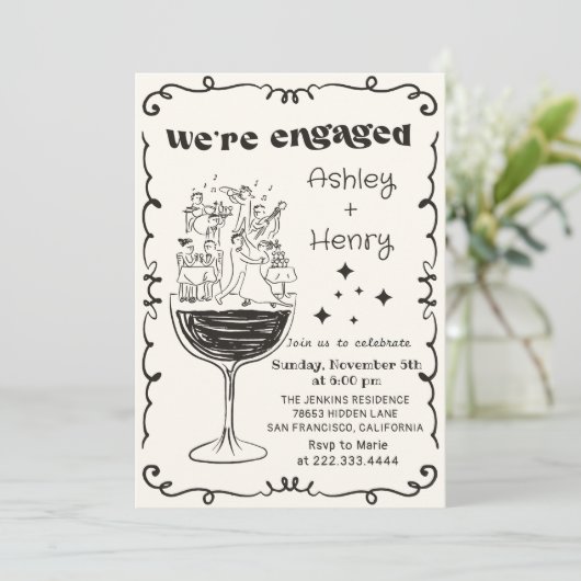 Whimsisches Handgezeichnetes, undurchsichtiges Eng Einladung (Stehend Vorderseite)