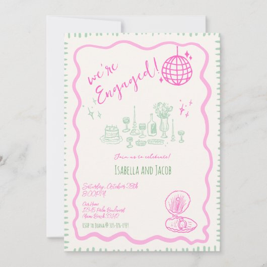 Whimsisches Handgezeichnetes, verrücktes Wavy-Enga Einladung (Vorderseite)