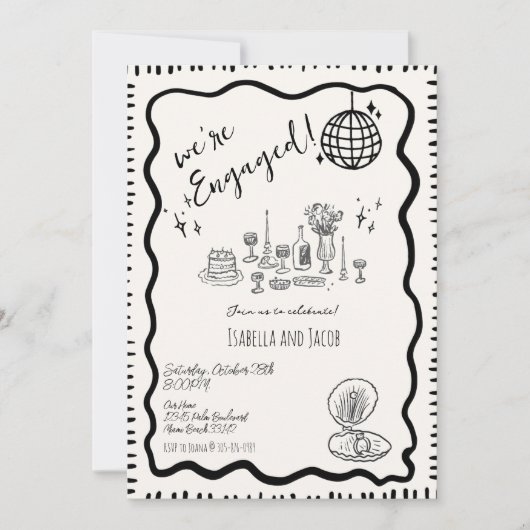 Whimsisches Handgezeichnetes, verrücktes Wavy-Enga Einladung (Vorderseite)