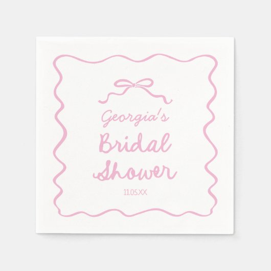 Whimsisches handgezogenes rosa Brautparty Serviette (Vorderseite)