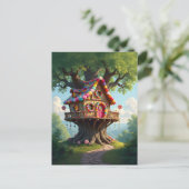 Whimsisches Haus mit farbenfrohen Kaninchen Postkarte (Stehend Vorderseite)
