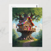 Whimsisches Haus mit farbenfrohen Kaninchen Postkarte (Vorne/Hinten)