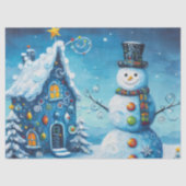 Whimsisches Haus & Snowman Weihnachtsdekoupage Seidenpapier (Vorderseite)