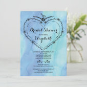 Whimsisches Heart Blue Watercolor Brautparty Einladung (Stehend Vorderseite)