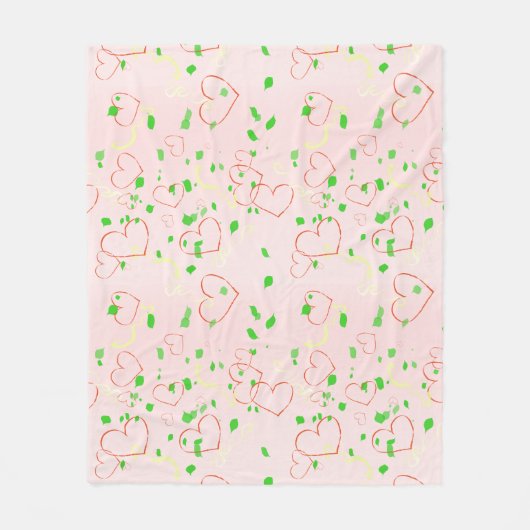 Whimsisches Herz- und Blattdesign Fleecedecke (Vorderseite)