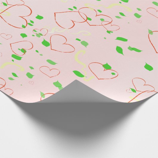 Whimsisches Herz- und Blattdesign Geschenkpapier (Ecke)