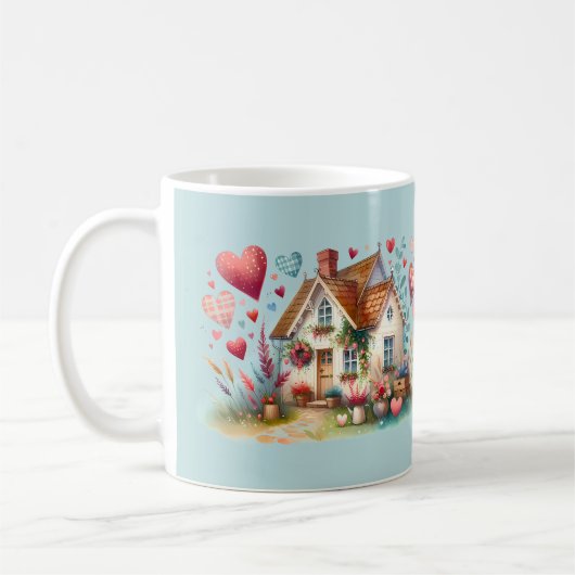 Whimsisches Herzklopftheater Kunst Kaffeetasse (Links)